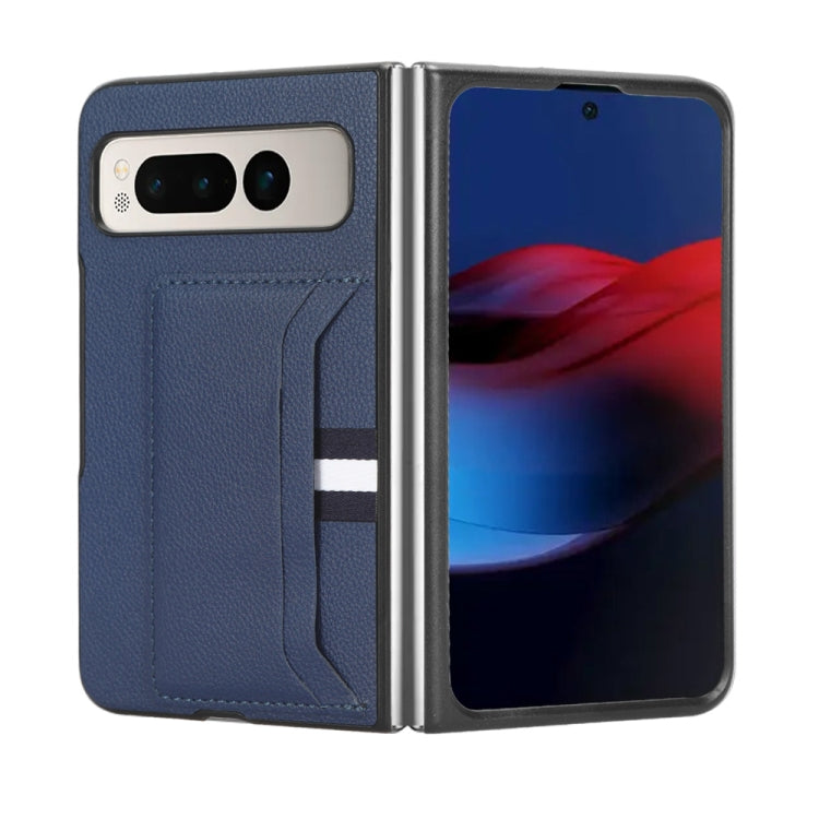 For Google Pixel Fold Litchi Texture Card Slots Back Cover Phone Case(Blue) by buy2fix