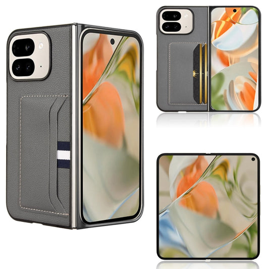 For Google Pixel 9 Pro Fold Litchi Texture Card Slots Back Cover Phone Case(Grey) by buy2fix