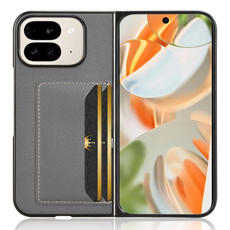 For Google Pixel 9 Pro Fold Litchi Texture Card Slots Back Cover Phone Case(Grey) by buy2fix