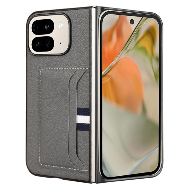For Google Pixel 9 Pro Fold Litchi Texture Card Slots Back Cover Phone Case(Grey) by buy2fix