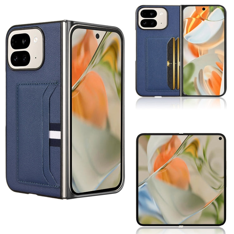 For Google Pixel 9 Pro Fold Litchi Texture Card Slots Back Cover Phone Case(Blue) by buy2fix