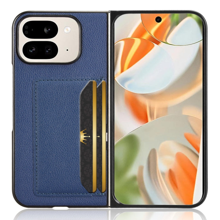 For Google Pixel 9 Pro Fold Litchi Texture Card Slots Back Cover Phone Case(Blue) by buy2fix