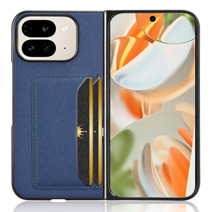 For Google Pixel 9 Pro Fold Litchi Texture Card Slots Back Cover Phone Case(Blue) by buy2fix