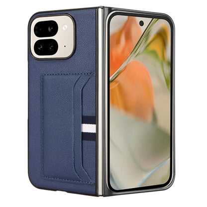 For Google Pixel 9 Pro Fold Litchi Texture Card Slots Back Cover Phone Case(Blue) by buy2fix