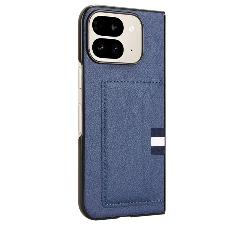 For Google Pixel 9 Pro Fold Litchi Texture Card Slots Back Cover Phone Case(Blue) by buy2fix