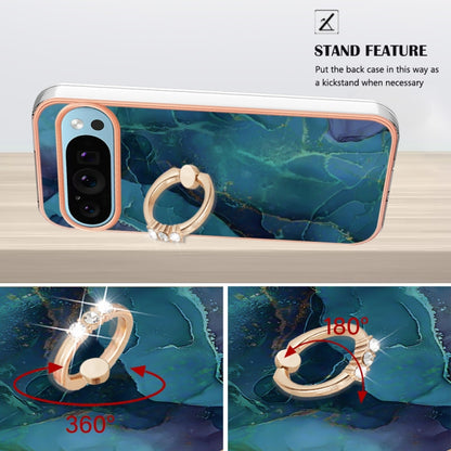 For Google Pixel 9 / 9 Pro Electroplating Marble Dual-side IMD Phone Case with Ring(Green 017) by buy2fix