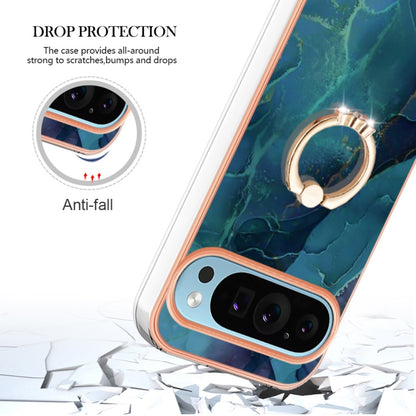 For Google Pixel 9 / 9 Pro Electroplating Marble Dual-side IMD Phone Case with Ring(Green 017) by buy2fix