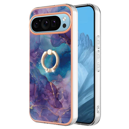 For Google Pixel 9 / 9 Pro Electroplating Marble Dual-side IMD Phone Case with Ring(Purple 016) by buy2fix