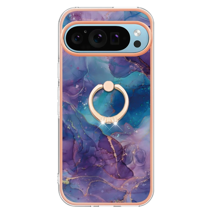 For Google Pixel 9 / 9 Pro Electroplating Marble Dual-side IMD Phone Case with Ring(Purple 016) by buy2fix