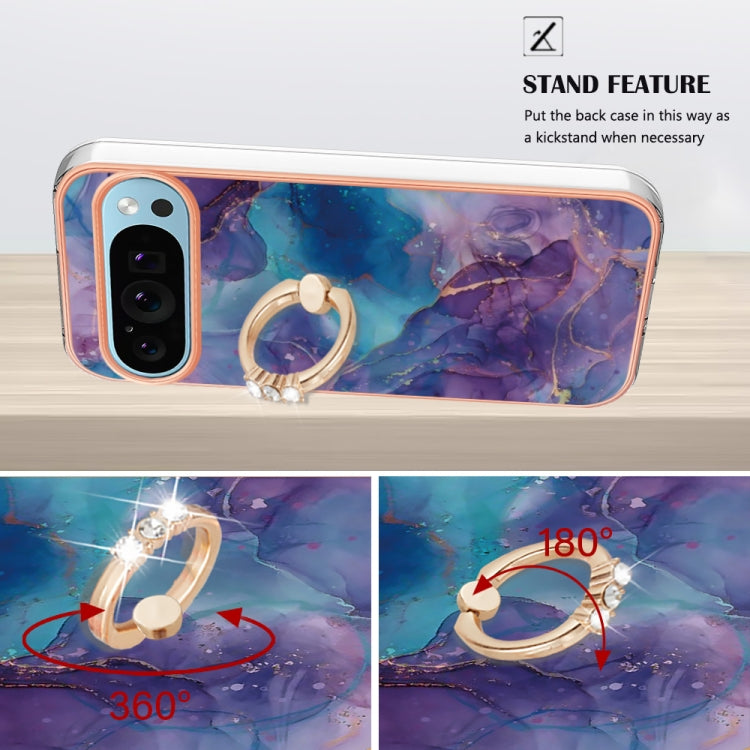 For Google Pixel 9 / 9 Pro Electroplating Marble Dual-side IMD Phone Case with Ring(Purple 016) by buy2fix