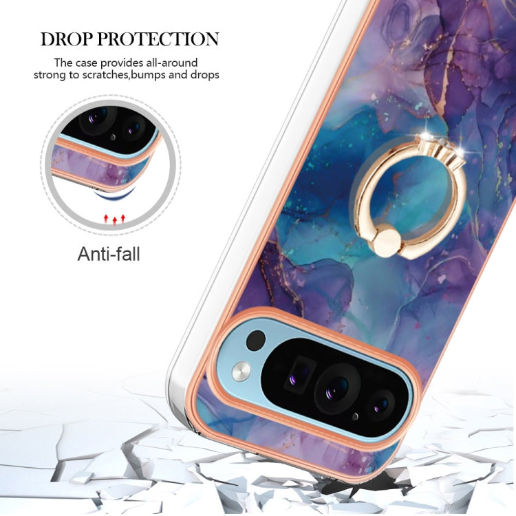 For Google Pixel 9 / 9 Pro Electroplating Marble Dual-side IMD Phone Case with Ring(Purple 016) by buy2fix