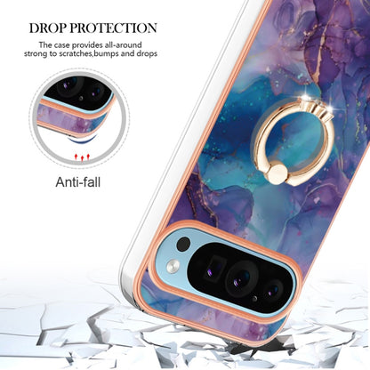 For Google Pixel 9 / 9 Pro Electroplating Marble Dual-side IMD Phone Case with Ring(Purple 016) by buy2fix