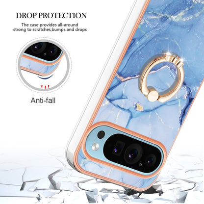 For Google Pixel 9 / 9 Pro Electroplating Marble Dual-side IMD Phone Case with Ring(Blue 018) by buy2fix