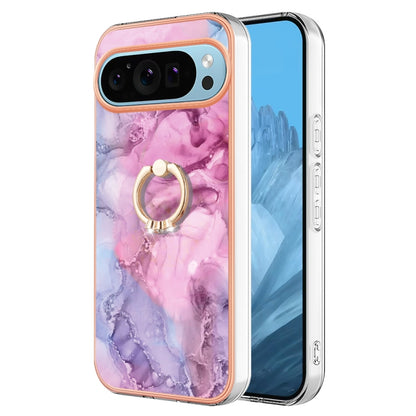For Google Pixel 9 / 9 Pro Electroplating Marble Dual-side IMD Phone Case with Ring(Pink 013) by buy2fix