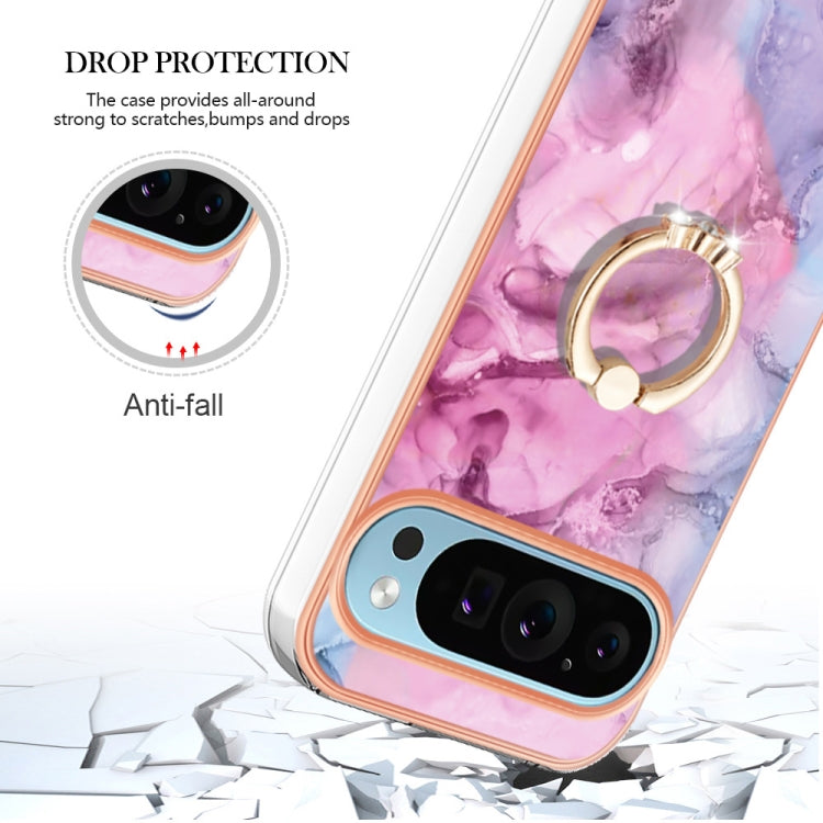 For Google Pixel 9 / 9 Pro Electroplating Marble Dual-side IMD Phone Case with Ring(Pink 013) by buy2fix