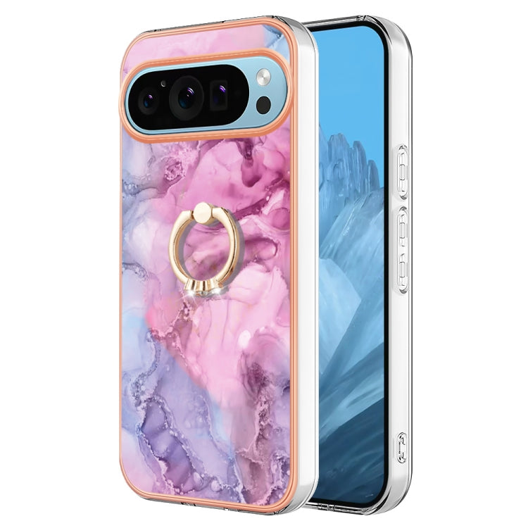 For Google Pixel 9 Pro XL Electroplating Marble Dual-side IMD Phone Case with Ring(Pink 013) by buy2fix