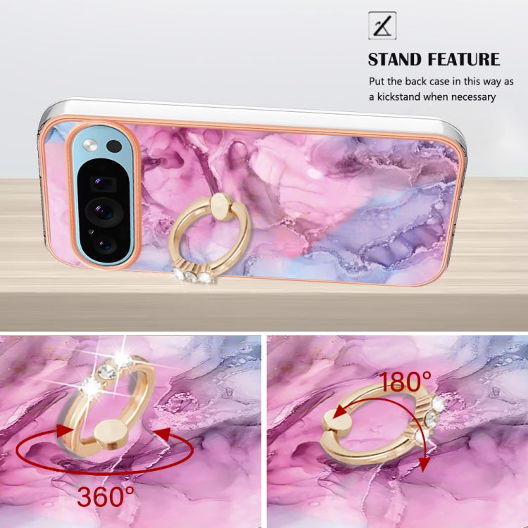 For Google Pixel 9 Pro XL Electroplating Marble Dual-side IMD Phone Case with Ring(Pink 013) by buy2fix