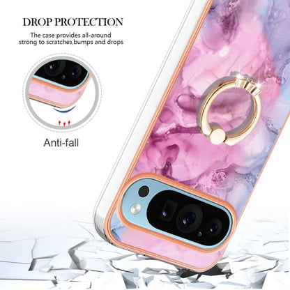 For Google Pixel 9 Pro XL Electroplating Marble Dual-side IMD Phone Case with Ring(Pink 013) by buy2fix