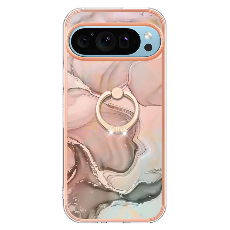For Google Pixel 9 Pro XL Electroplating Marble Dual-side IMD Phone Case with Ring(Rose Gold 015) by buy2fix