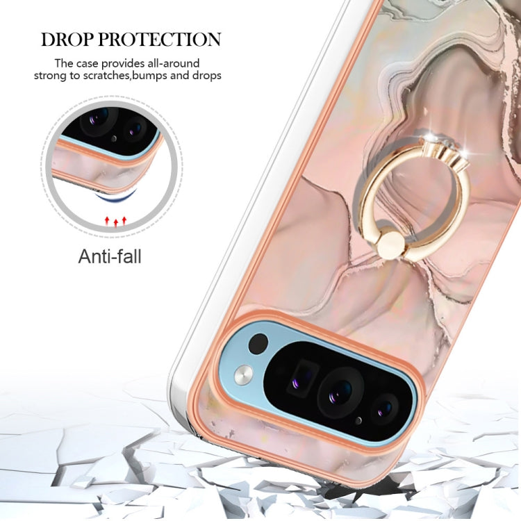 For Google Pixel 9 Pro XL Electroplating Marble Dual-side IMD Phone Case with Ring(Rose Gold 015) by buy2fix