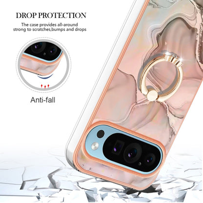 For Google Pixel 9 Pro XL Electroplating Marble Dual-side IMD Phone Case with Ring(Rose Gold 015) by buy2fix