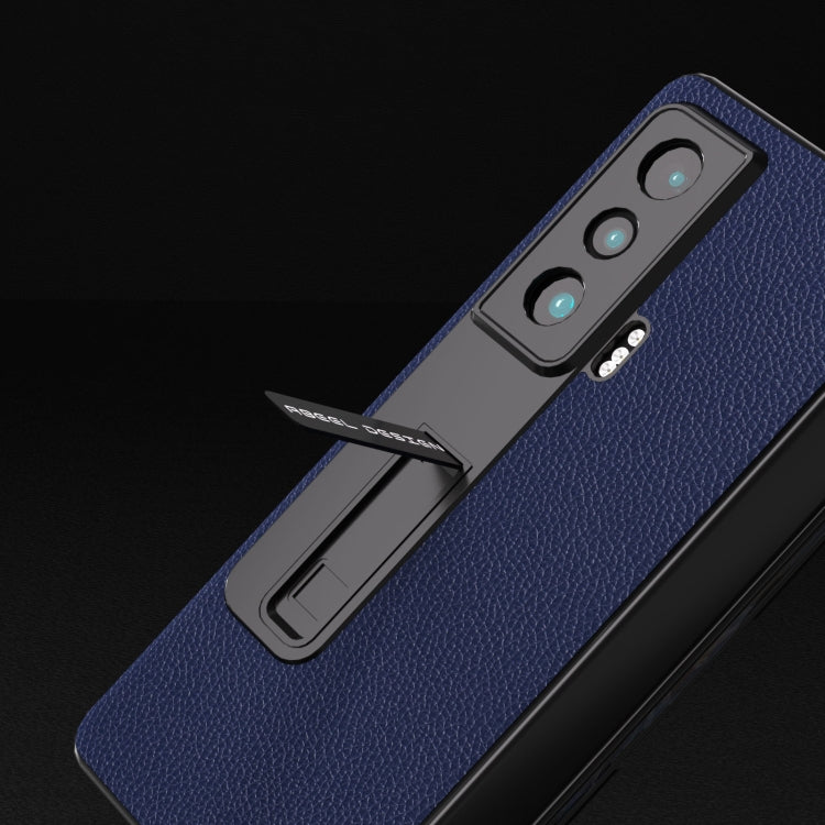 For Honor Magic Vs ABEEL Integrated Black Edge Genuine Leather Mino Phone Case with Holder(Royal Blue) - Honor Cases by buy2fix | Online Shopping UK | buy2fix
