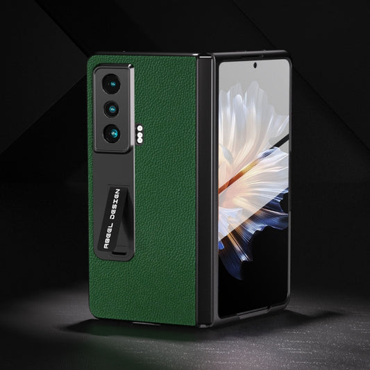 For Honor Magic Vs ABEEL Integrated Black Edge Genuine Leather Mino Phone Case with Holder(Green) - Honor Cases by buy2fix | Online Shopping UK | buy2fix