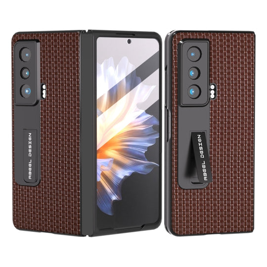 For Honor Magic Vs ABEEL Integrated Genuine Leather Luxury Series Phone Case with Holder(Coffee)