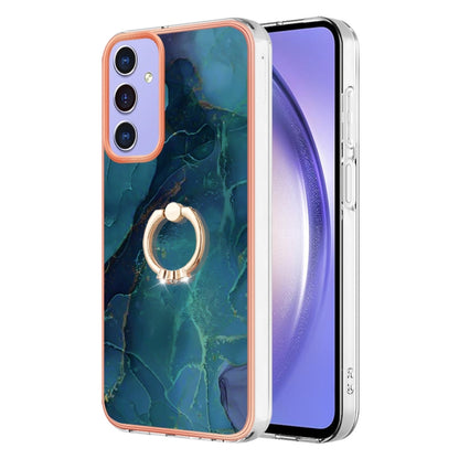 For Samsung Galaxy A15 5G Electroplating Marble Dual-side IMD Phone Case with Ring(Green 017) by buy2fix