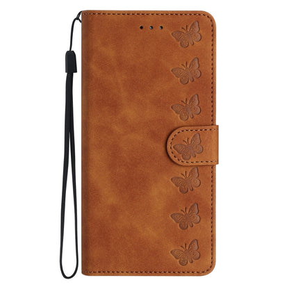 For iPhone 16 Pro Max Seven Butterflies Embossed Leather Phone Case(Brown) by buy2fix