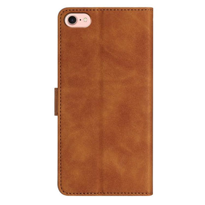 For iPhone 16e Seven Butterflies Embossed Leather Phone Case(Brown) - iPhone 16e Cases by buy2fix | Online Shopping UK | buy2fix