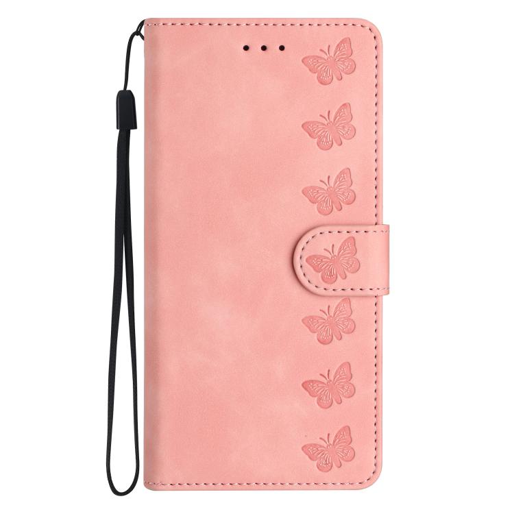 For iPhone 16e Seven Butterflies Embossed Leather Phone Case(Pink) - iPhone 16e Cases by buy2fix | Online Shopping UK | buy2fix