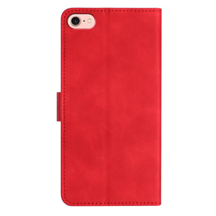 For iPhone 16e Seven Butterflies Embossed Leather Phone Case(Red) - iPhone 16e Cases by buy2fix | Online Shopping UK | buy2fix