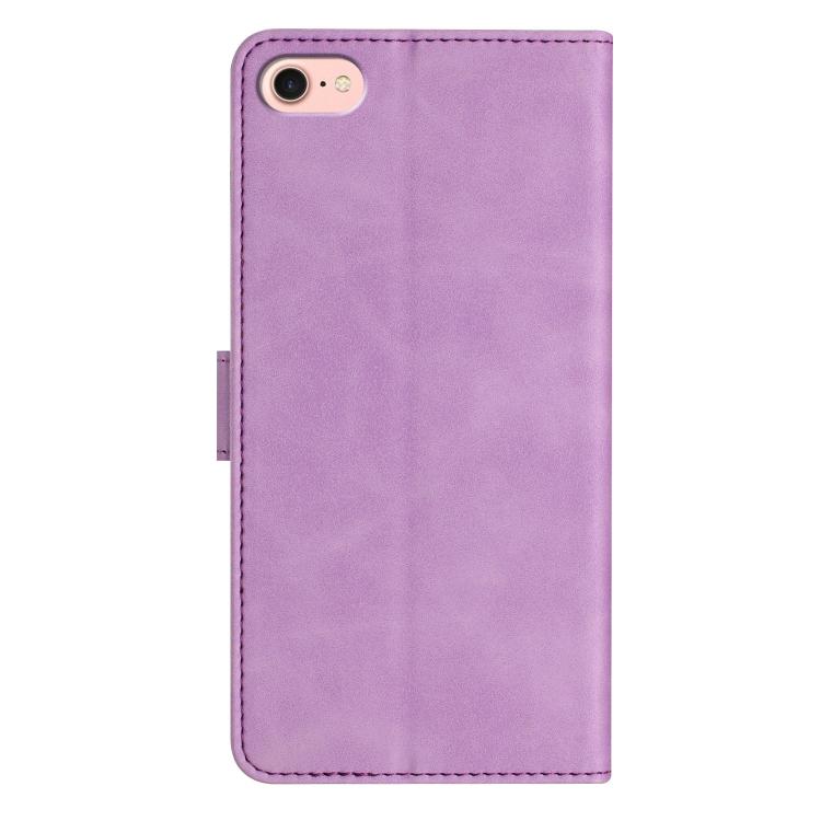 For iPhone 16e Seven Butterflies Embossed Leather Phone Case(Purple) - iPhone 16e Cases by buy2fix | Online Shopping UK | buy2fix