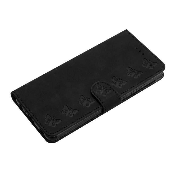 For iPhone 16e Seven Butterflies Embossed Leather Phone Case(Black) - iPhone 16e Cases by buy2fix | Online Shopping UK | buy2fix