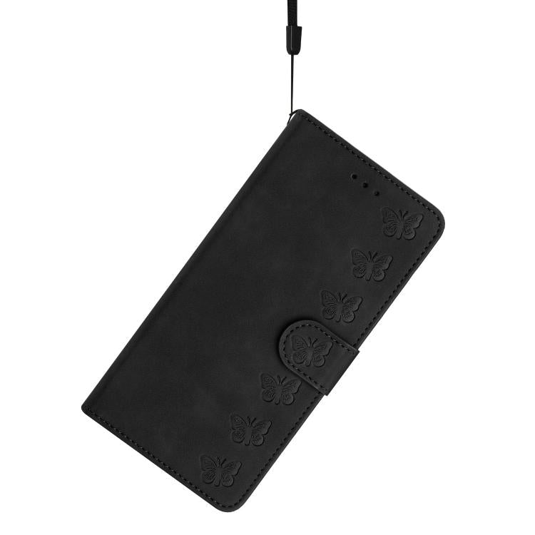 For iPhone 16e Seven Butterflies Embossed Leather Phone Case(Black) - iPhone 16e Cases by buy2fix | Online Shopping UK | buy2fix