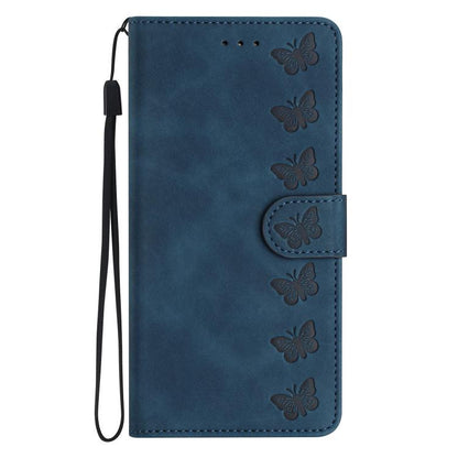 For iPhone 16e Seven Butterflies Embossed Leather Phone Case(Blue) - iPhone 16e Cases by buy2fix | Online Shopping UK | buy2fix