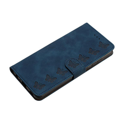 For iPhone 16e Seven Butterflies Embossed Leather Phone Case(Blue) - iPhone 16e Cases by buy2fix | Online Shopping UK | buy2fix