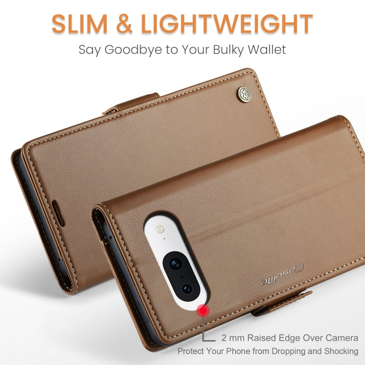 For Google Pixel 8a CaseMe 023 Butterfly Buckle Litchi Texture RFID Anti-theft Leather Phone Case(Brown) - Google Cases by CaseMe | Online Shopping UK | buy2fix