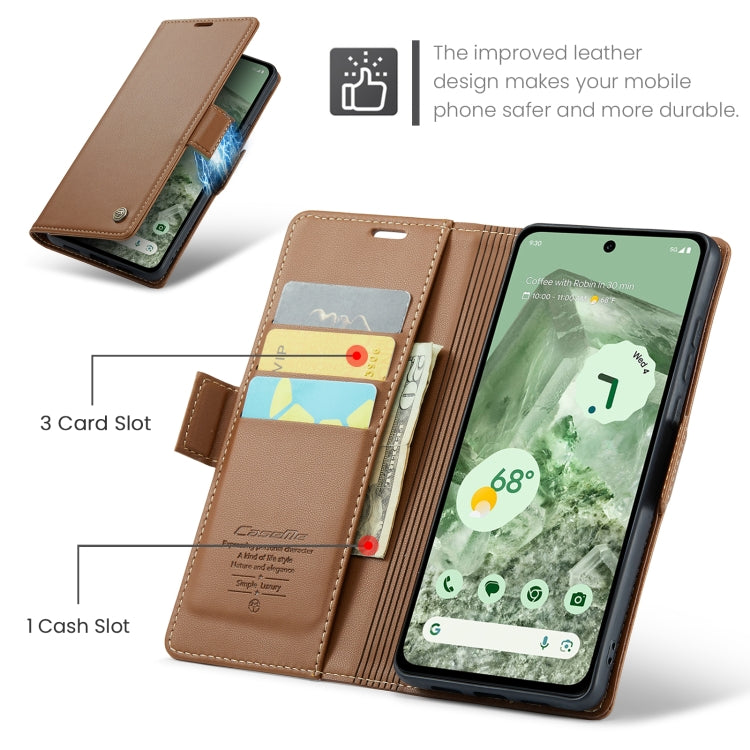 For Google Pixel 8a CaseMe 023 Butterfly Buckle Litchi Texture RFID Anti-theft Leather Phone Case(Brown) - Google Cases by CaseMe | Online Shopping UK | buy2fix