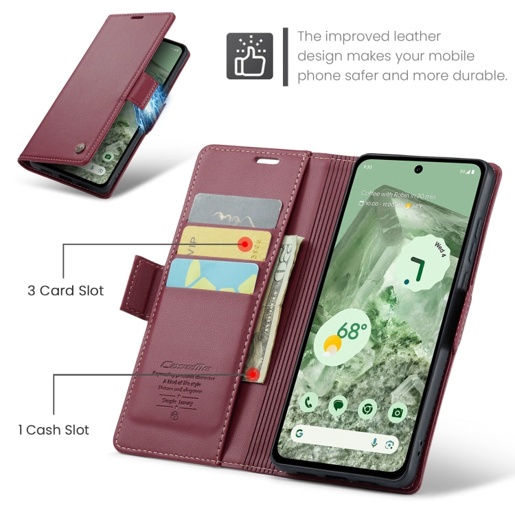 For Google Pixel 8a CaseMe 023 Butterfly Buckle Litchi Texture RFID Anti-theft Leather Phone Case(Wine Red) - Google Cases by CaseMe | Online Shopping UK | buy2fix