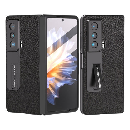 For Honor Magic Vs Integrated Genuine Leather Litchi Texture Phone Case with Holder(Black) - Honor Cases by buy2fix | Online Shopping UK | buy2fix