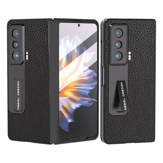 For Honor Magic Vs Integrated Genuine Leather Litchi Texture Phone Case with Holder(Black) - Honor Cases by buy2fix | Online Shopping UK | buy2fix