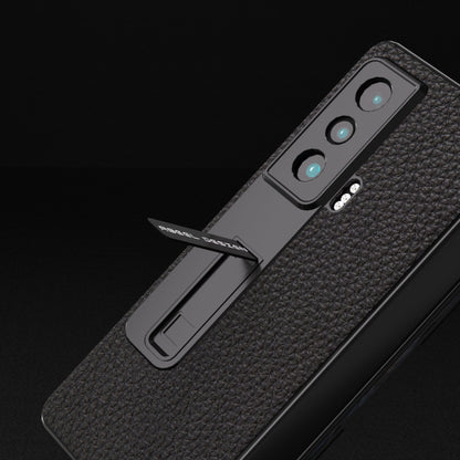For Honor Magic Vs Integrated Genuine Leather Litchi Texture Phone Case with Holder(Black) - Honor Cases by buy2fix | Online Shopping UK | buy2fix