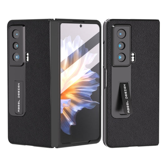 For Honor Magic Vs Integrated Genuine Leather + PC Litchi Texture Phone Case with Holder(Black) - Honor Cases by buy2fix | Online Shopping UK | buy2fix