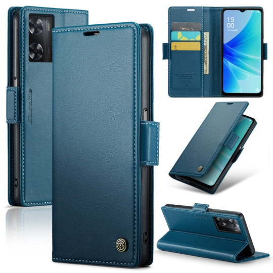 For OPPO A77s CaseMe 023 Butterfly Buckle Litchi Texture RFID Anti-theft Leather Phone Case(Blue)