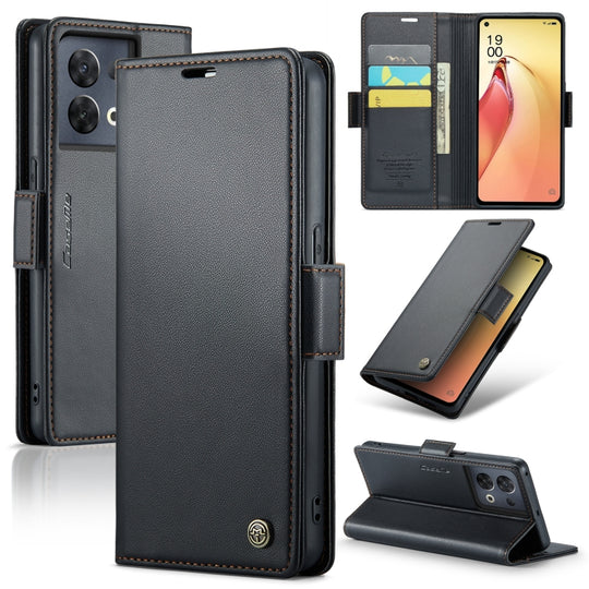 For OPPO Reno8 Pro 5G Global CaseMe 023 Butterfly Buckle Litchi Texture RFID Anti-theft Leather Phone Case(Black)