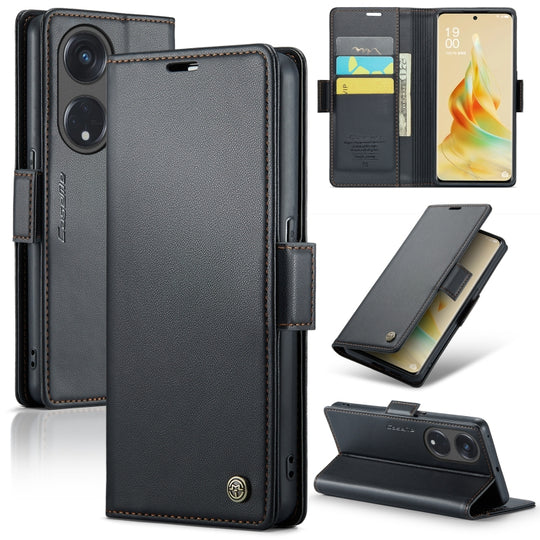 For OPPO Reno8 T 5G/A1 Pro 5G CaseMe 023 Butterfly Buckle Litchi Texture RFID Anti-theft Leather Phone Case(Black)