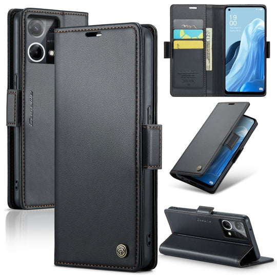 For OPPO Reno7 4G Indonesia/F21 Pro 4G/Reno8 4G CaseMe 023 Butterfly Buckle Litchi Texture RFID Anti-theft Leather Phone Case(Black)