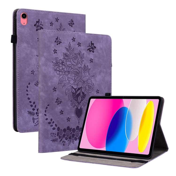 For iPad 2025 / 2022 Butterfly Rose Embossed Leather Tablet Case(Purple) - iPad 2025 / 2022 Cases by buy2fix | Online Shopping UK | buy2fix
